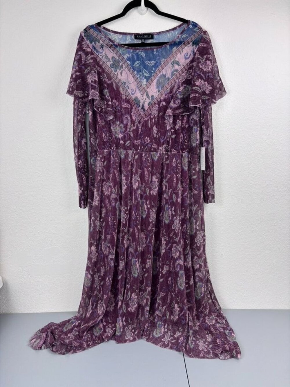 Eloquii women's 18/20 purple long sleeve shimmer ruffle whimsygoth midi dress